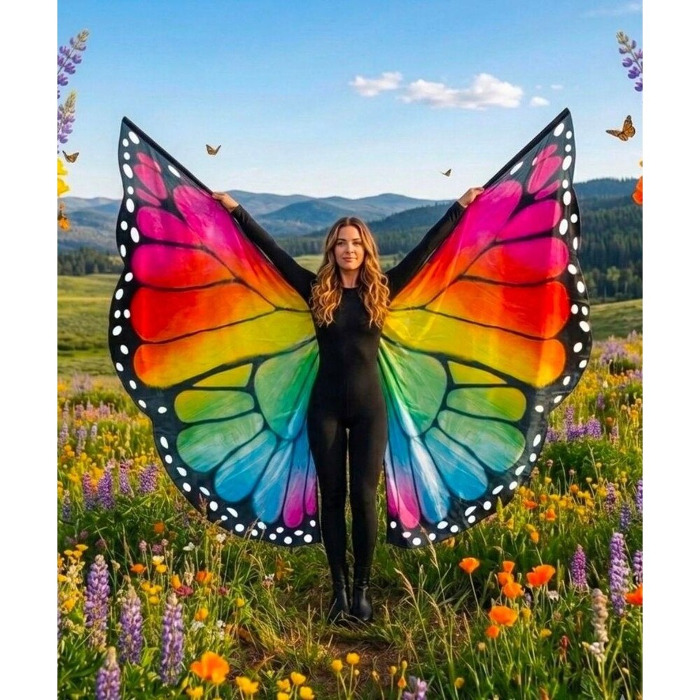 Rainbow Monarch Butterfly Wings Costume for Adults